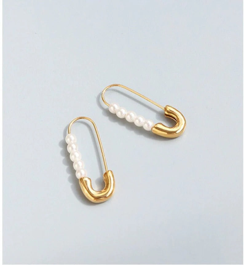 Pearl Safety Pin Earrings