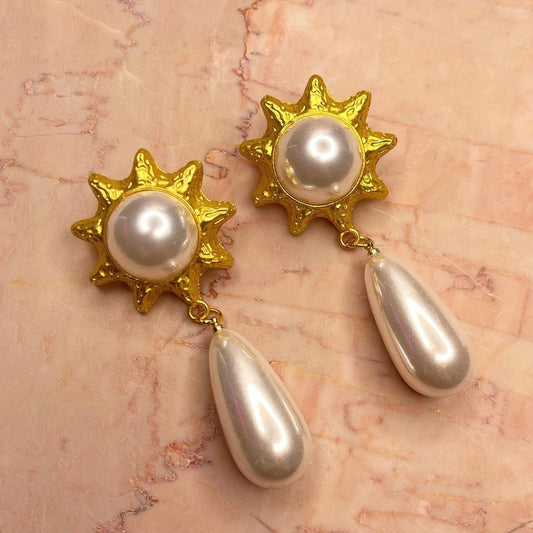 Sunburst Pearl Dangle Earrings