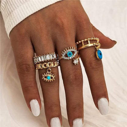 Boho Evil Eye Ring Set