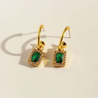 Green Baguette Earrings