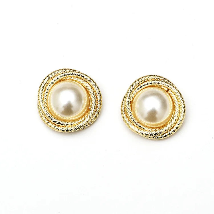 Diana Button Pearl Studs