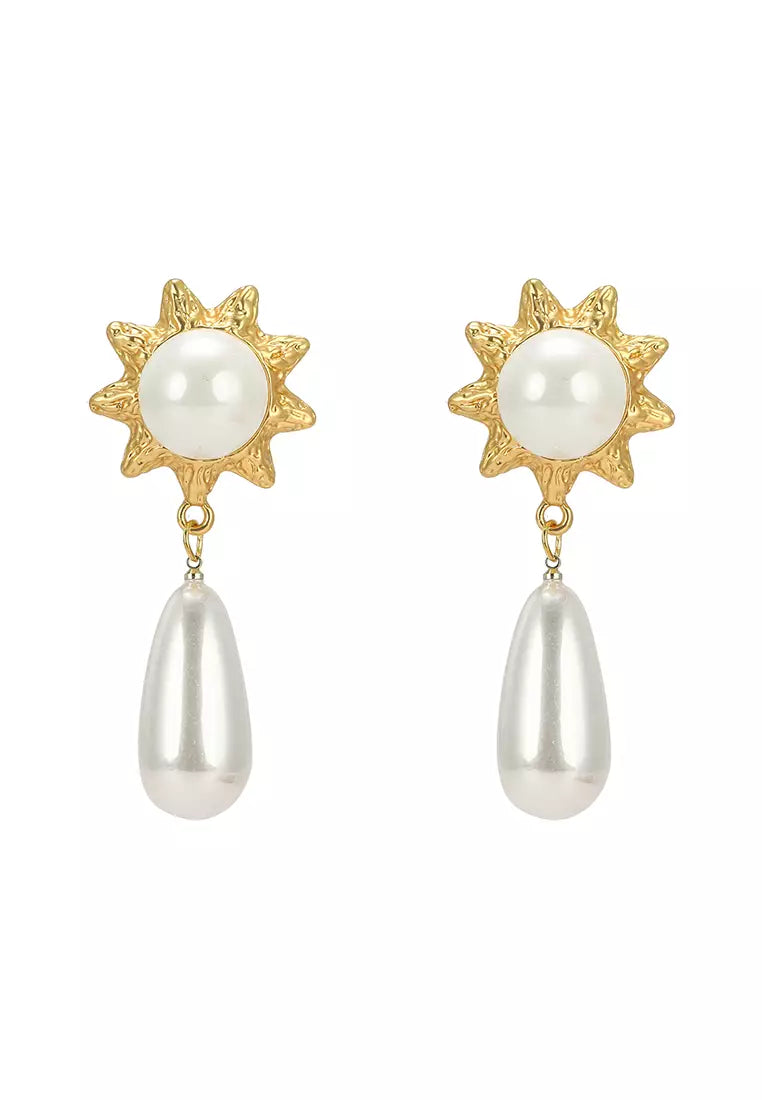 Sunburst Pearl Dangle Earrings