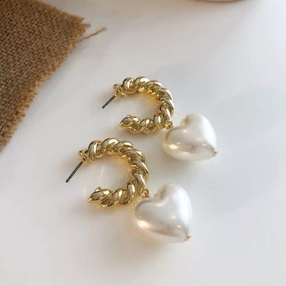 L'amour Pearl Drop Hoop Earrings